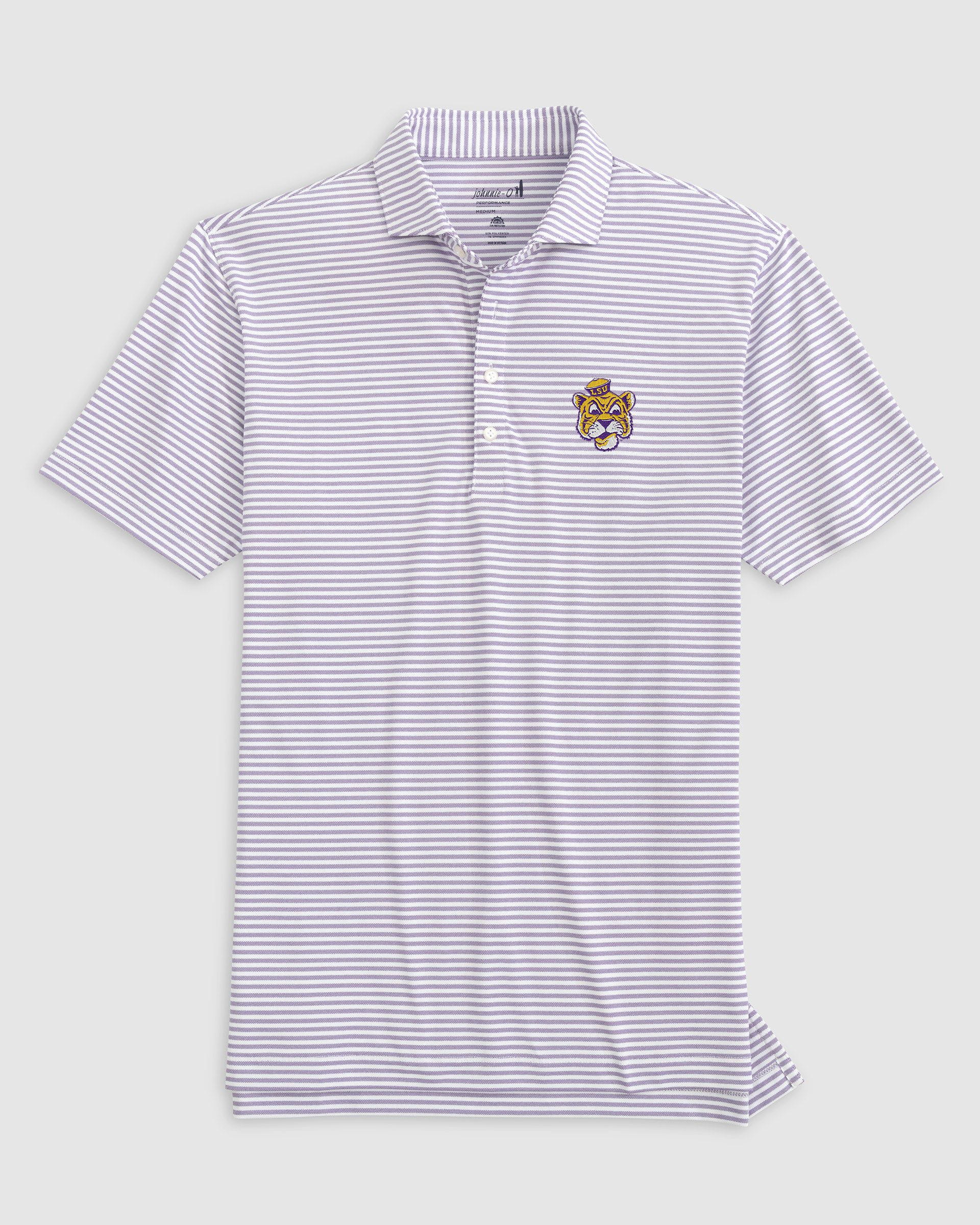 Louisiana State Stetsons Striped Performance Mesh Polo - Vault Logo - Image 2