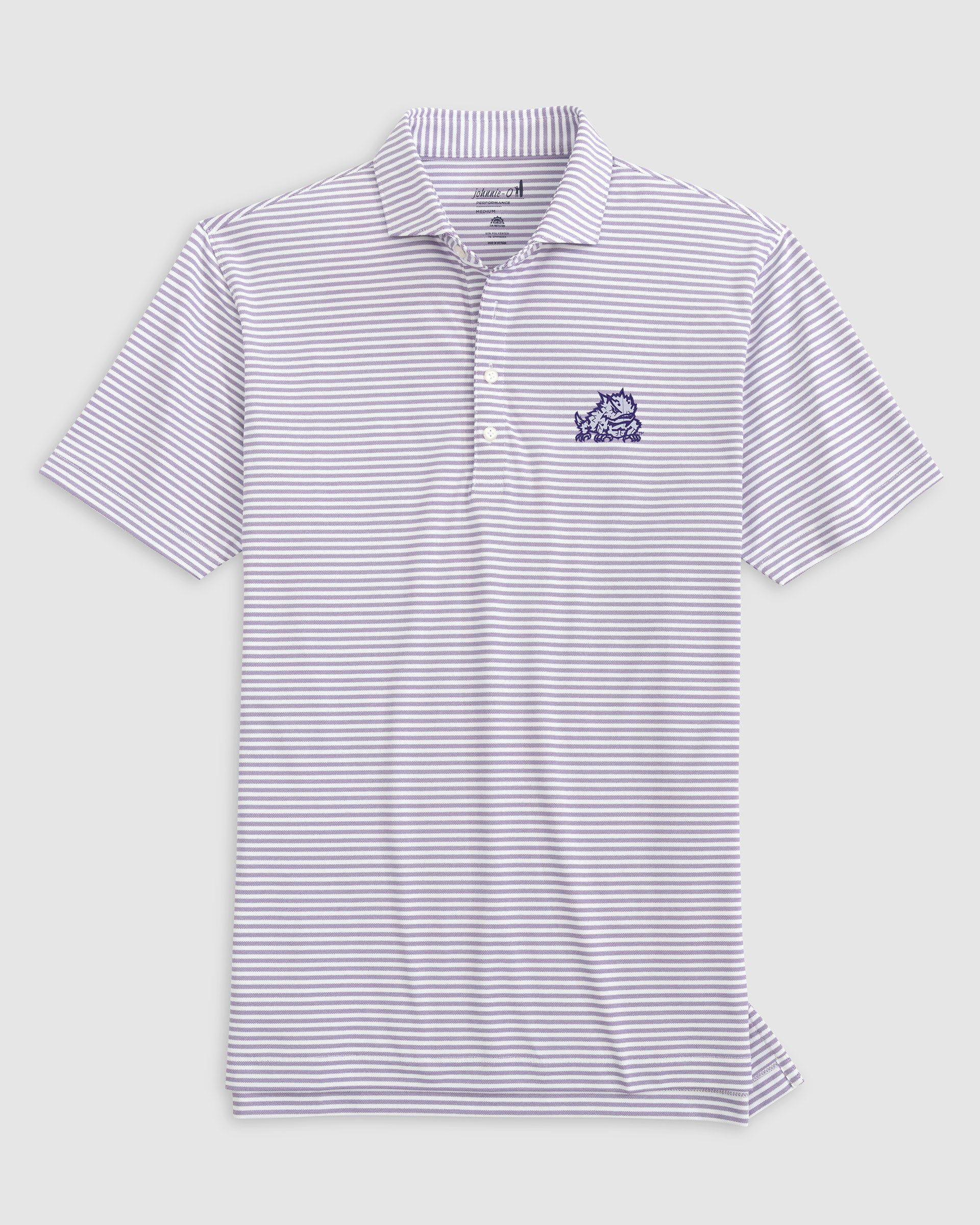 Texas Christian Stetsons Striped Performance Mesh Polo - Horned Frog Logo - Image 3