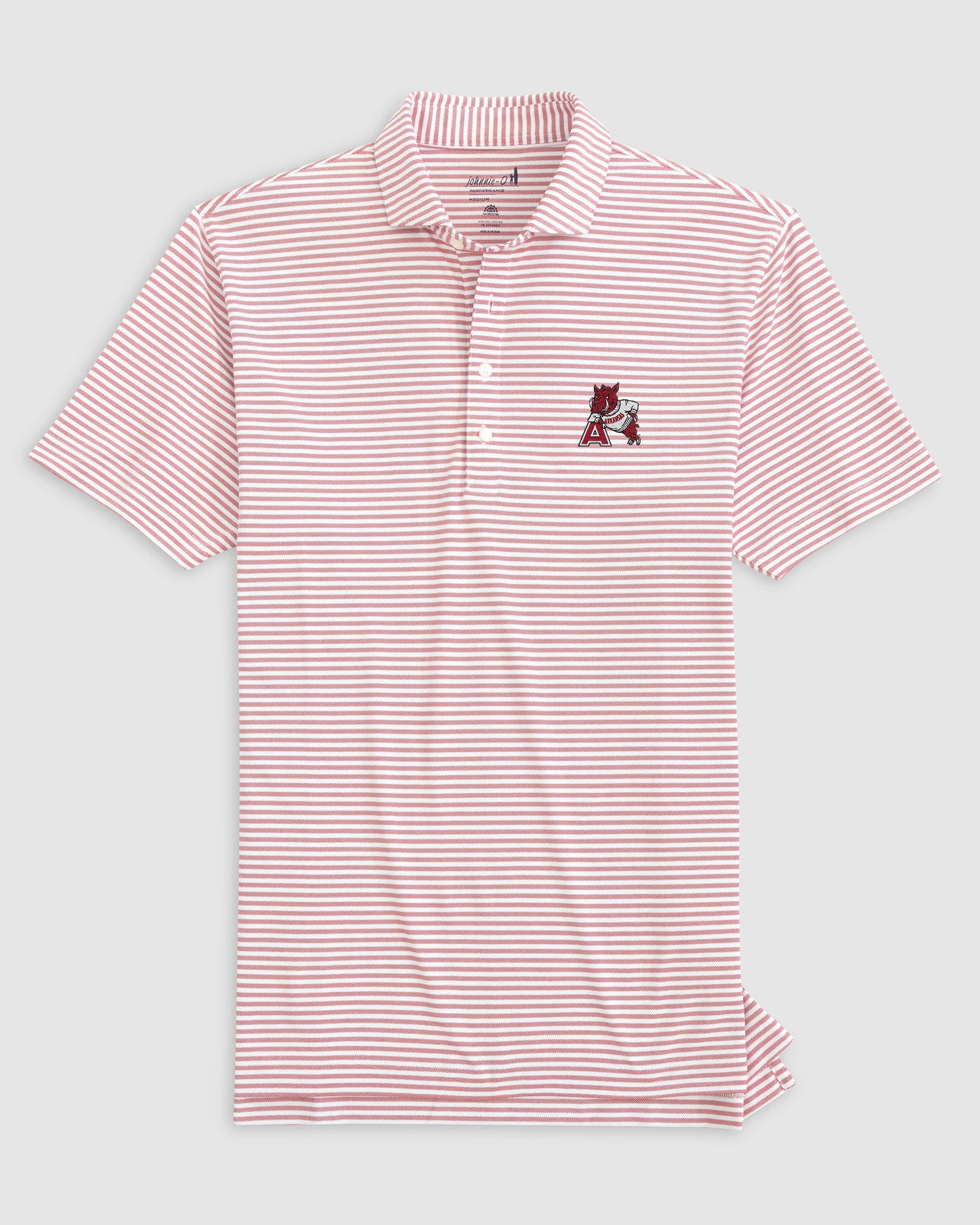 University of Arkansas Stetsons Striped Performance Mesh Polo - Vault Logo - Image 2