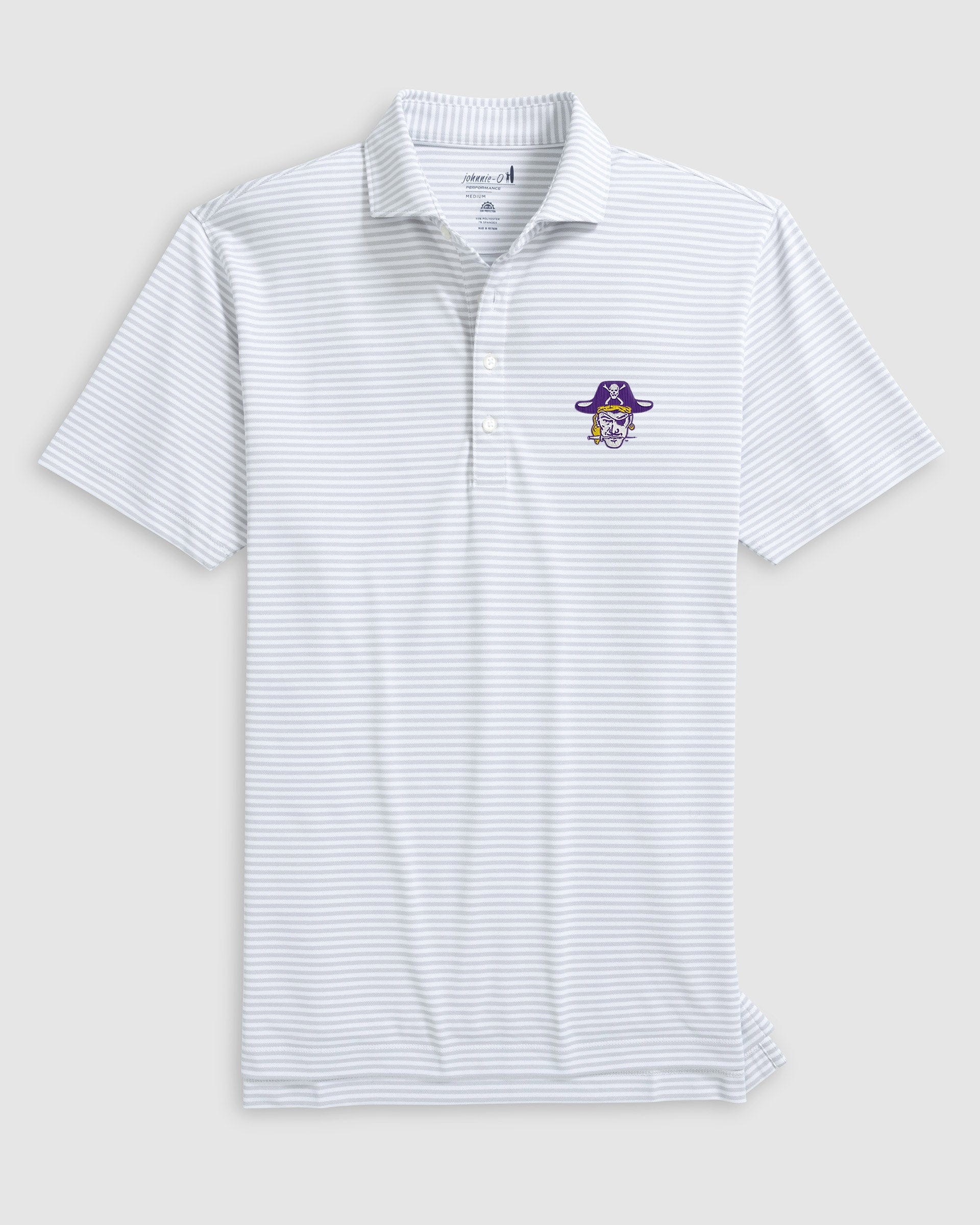 East Carolina Stetsons Striped Performance Mesh Polo - Vault Logo - Image 3