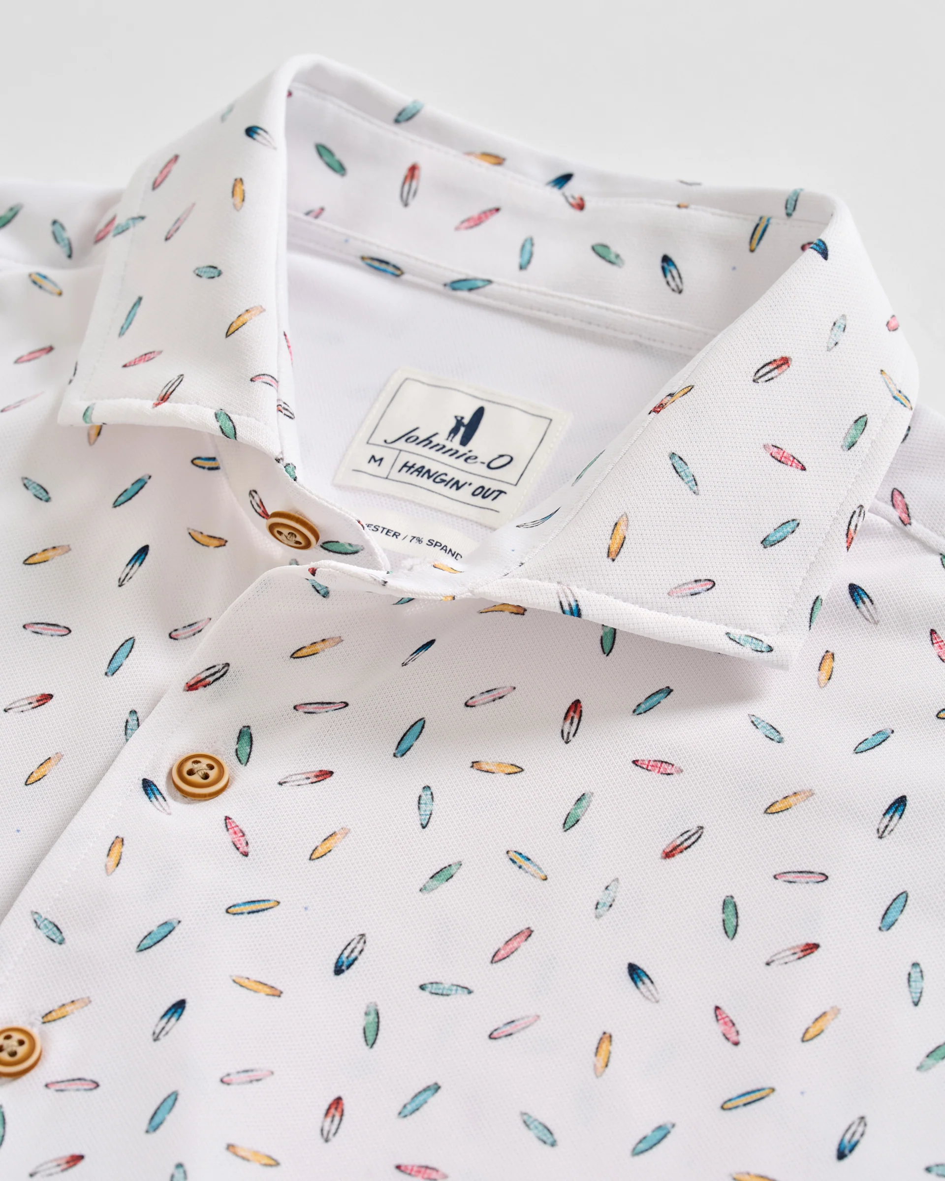 Printed Mesh Short Sleeve Button Down Shirt - Shortboard Print - Image 5