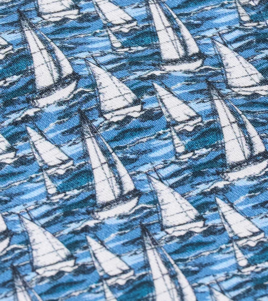 Tencel Blend Short Sleeve Button Down Shirt - Sailboat Print - Image 10