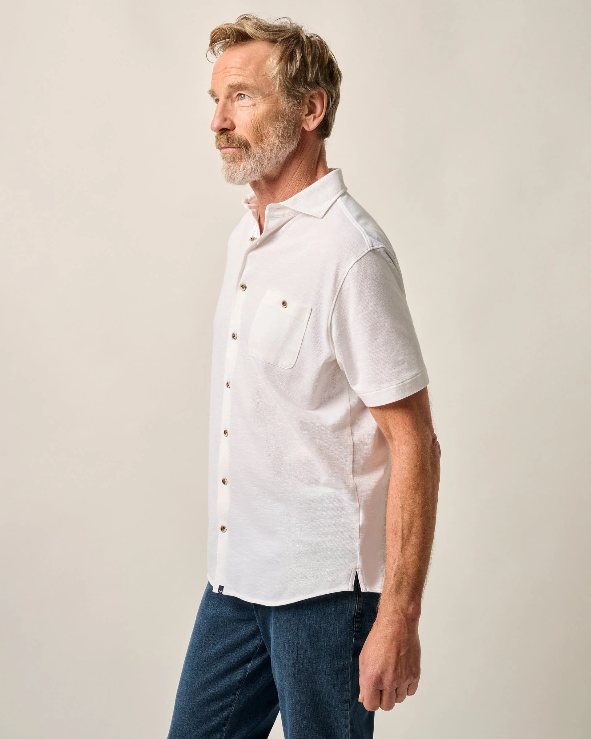 Short-Sleeve Knit Pique Button-Down Shirt - Tasca - Image 2